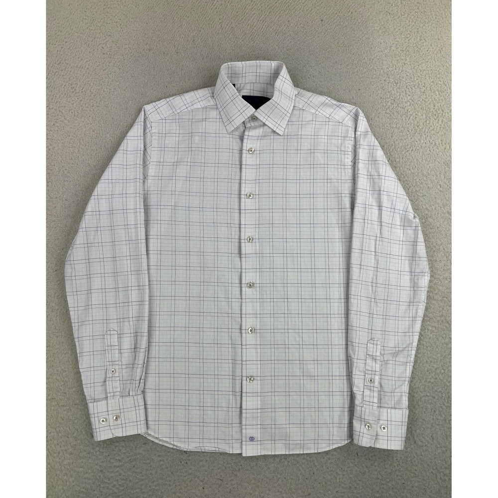 David Donahue Dress Shirt Mens 15.5 34/35 White Check Trim Fit Long Sleeve
